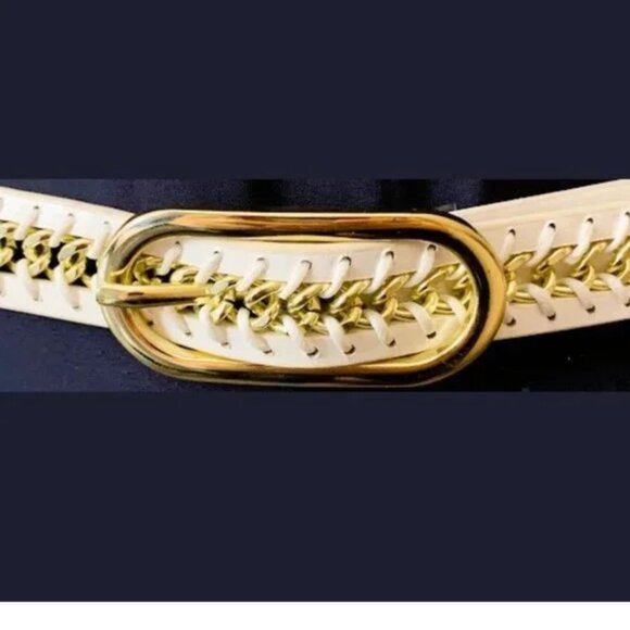 Nine West Leather & Chain Link Center Belt - Picture 2 of 3